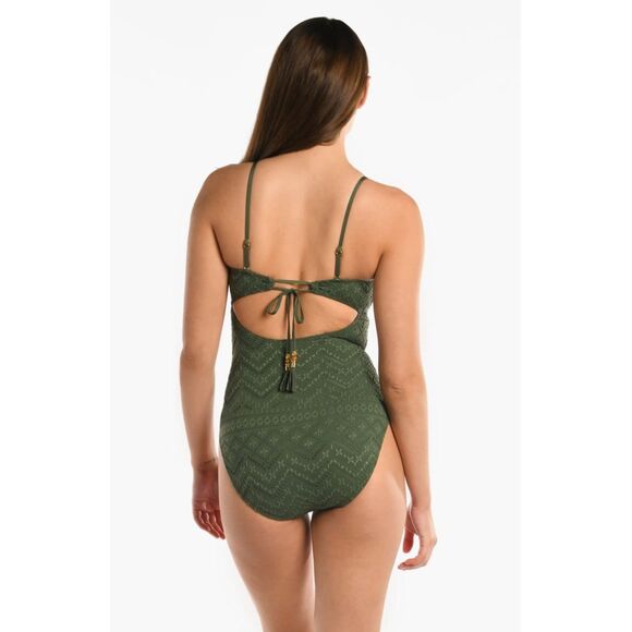 NWT La Blanca Salt Bandeau One-Piece Swimsuit w Removable Straps in Olive Sz 10 - Picture 5 of 16